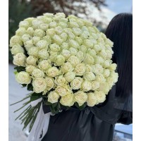 101 белая роза  Мондиал  90 cm (Эквадор)